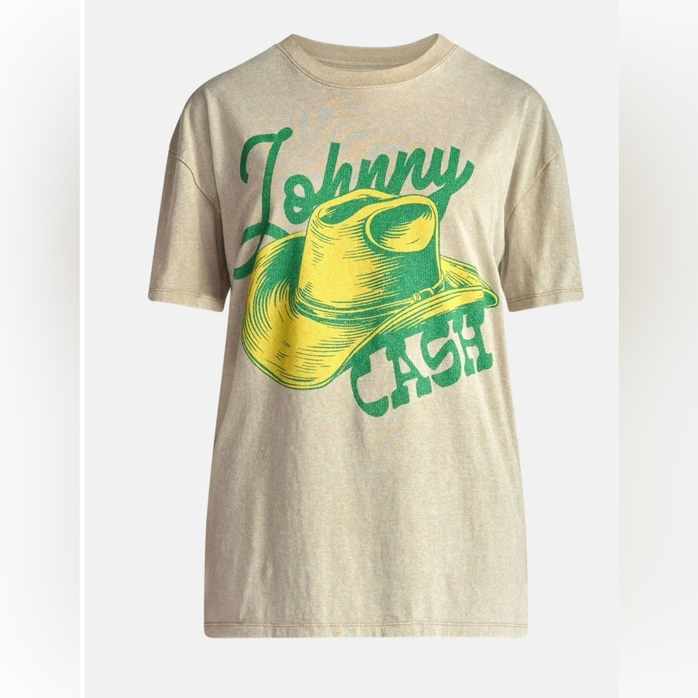 Johnny Cash Juniors L Sand Cowboy Graphic Tee Mineral Wash Country Music NWT - Picture 2 of 5